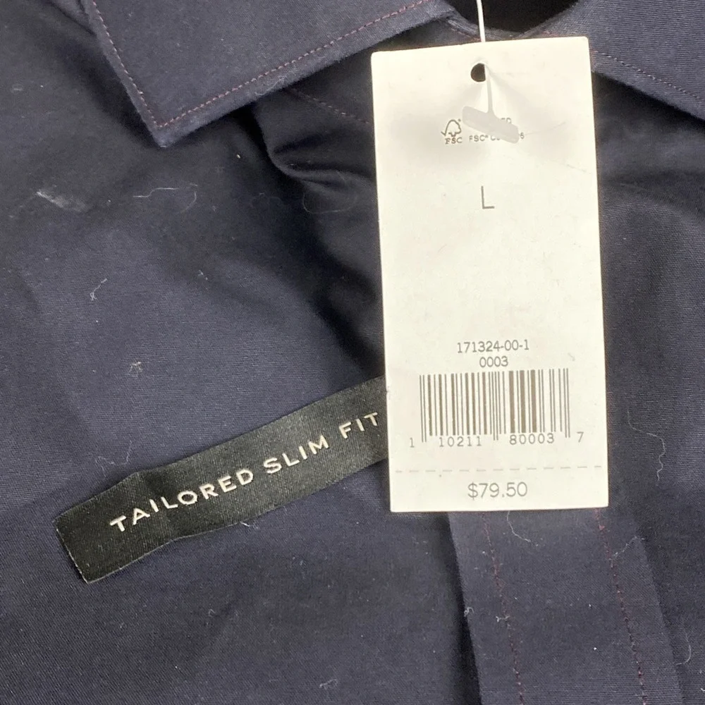 NWT Banana Republic Mens L Non-Iron Slim‎ Fit Dress Shirt Black Purple Stripe
